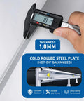 Kickass Wall Mount Weatherproof EV Charger Cover Rock Solid Shield Built Like A Tank With Ventilated Heat Sink showing thickness measurement of steel plate.