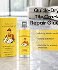 Fast-Setting Tile Repair Glue For Cracked Marble, Ceramic And Porcelain Tiles, waterproof adhesive, 3 oz bottle and box