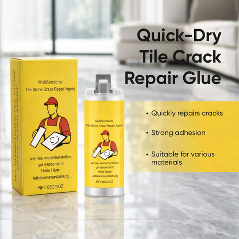 Fast-Setting Tile Repair Glue For Cracked Marble, Ceramic And Porcelain Tiles, waterproof adhesive, 3 oz bottle and box