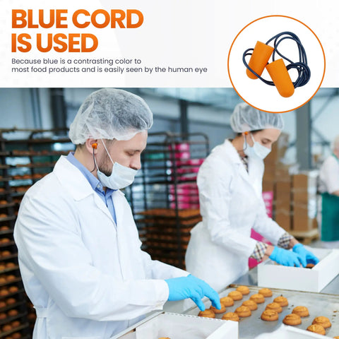 Detectable Foam Earplugs 50 Pairs NRR 32dB With Detectable Cord For Food Service Industry in a bakery setting