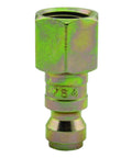 Box Of 250 Built Like A Tank 1/4 Inch FNPT T Style Pneumatic Plugs Case Hardened Steel Plated heavy duty air tool fitting close-up.
