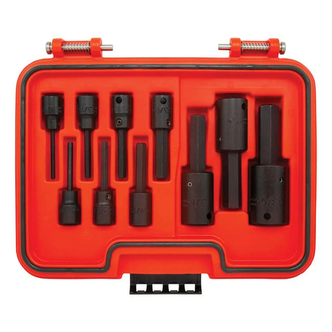 Beefy 10 Piece SAE Hex Socket Set for Three Eighths And One Half Inch Drives, Alloy Steel Black Oxide, red case view