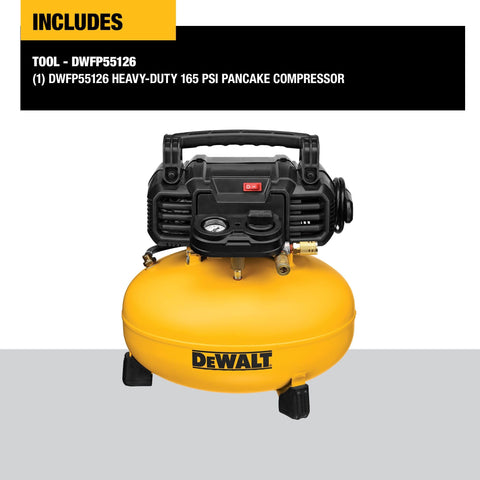 Pancake Air Compressor 6 Gallon 165 PSI Portable Electric Air Pump, shown with branded yellow tank and top handle.