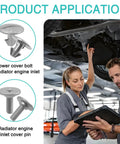 Heavy Duty 16 Pcs Lower Engine Cover Pin Screws Kit With Extra Cross Fasteners And Radiator Splash Shield Clips For Honda Accord Civic Crv Acura showing installation views with mechanics.