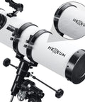 130EQ Reflector Telescope With 650mm Focal Length And 130mm Aperture, easy manual equatorial mount, close-up detail view.