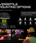 Elite Hands Free Safety Light With Infrared Hybrid Beams Front Red Blue White And Rear Red Blue Rechargeable Magnetic Wearable Flashlight for Law Enforcement with mounting options displayed.