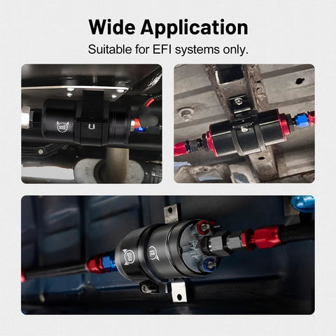 External Inline Fuel Pump 12V High Flow 300 LPH With 60mm Bracket Clamp Black For EFI Systems Beefed Up 75 PSI Output installed view
