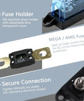 Rock Solid ANM Bolt On Fuse Holder Block 60 Amp Rated 12 To 48 Volt DC Circuit Protector with clear view window.