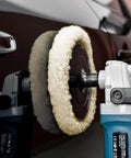 Eight Inch 100 Percent Natural Wool Buffing Pads Set Pro Grade With Hook And Loop Backing for car polishing.
