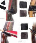 Beaver Hair Arrow Rest Kit For Traditional Bows Four Pack Self Adhesive Stick On Pads shown on recurve bow with arrow