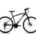 26 Inch Mountain Bike For Adults, Women And Men, 18 Speed Drivetrain With Dual Disc Brakes, High Carbon Steel Frame, Black Yellow