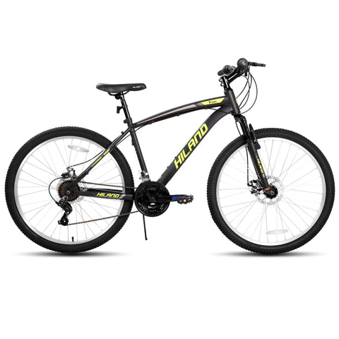 26 Inch Mountain Bike For Adults, Women And Men, 18 Speed Drivetrain With Dual Disc Brakes, High Carbon Steel Frame, Black Yellow
