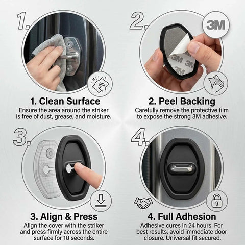 Steps to apply Pack Of Four White Silicone Car Door Latch Covers Quiets Your Whip With Rubber Striker Pads Self Adhesive Anti Rust Guards.