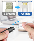 Person using iPhone Cleaning Kit With Charging Port Cleaner Tools For AirPods And IPad Connectors Multi Tool Set With Port Brushes And U Shaped Cleaners Keeps Your Lightning Cable And Devices Clean In A Compact Portable Case on lightning cable