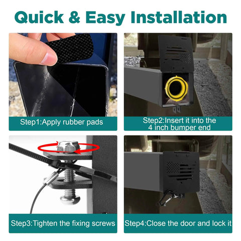 Installation steps for Aluminum RV Bumper End Cap 2 Pack For 4 Inch Square Bumpers With Vent Holes Sewer Hose Storage Covers shown