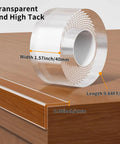 Clear Self Adhesive Corner Protectors And Edge Guard Tape For Baby Safety Flexible Bumper Strips on wooden table edge, 1.57in wide.