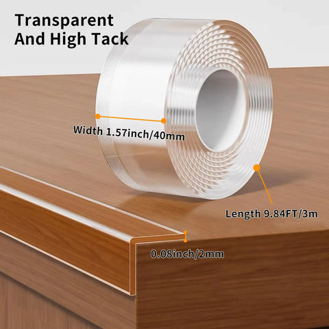 Clear Self Adhesive Corner Protectors And Edge Guard Tape For Baby Safety Flexible Bumper Strips on wooden table edge, 1.57in wide.