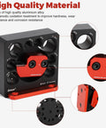 Slick No Sweat Drill Attachment Jig Kit For Turning Square Lumber Into Smooth Wooden Dowels Fast Solid Eight Size Range With Razor Sharp Carbide Blades For Hard Core Woodworking showing aluminum alloy jig with size markings for dowels.