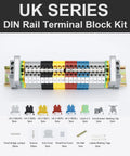Image of DIN Rail Terminal Block Kit Set With 20 UK2.5B 12 AWG Terminal Blocks 20A 600V Ground Blocks Jumpers End Covers End Brackets Marker Strips And Rail Mount Bundle For Quick Electrical Wiring.