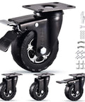 4 Inch Heavy Duty Caster Wheels Set Of 4 With Locking, Silent 360 Degree Swivel, Natural Elastic Rubber, 2200 Lbs Load Capacity
