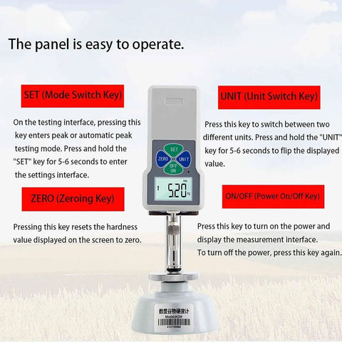 Dead On Accurate Mini Digital Grain Durometer With Slick Backlit LCD Display showing control panel for precise testing.