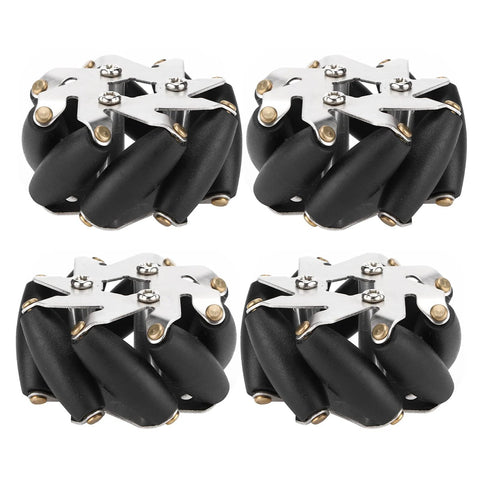 Set of four 48mm steel mecanum wheels with metal mounting plates for robot car