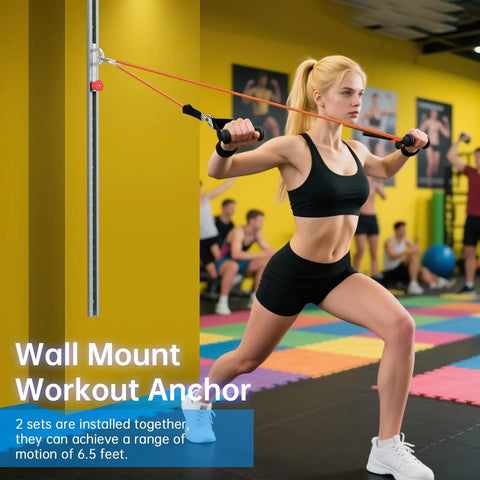 Badass Adjustable Wall Mount Anchor For Resistance Bands Multi Purpose Home Gym Setup featuring a user engaging with resistance bands.