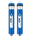 Two blue 75 GPD Under Sink Reverse Osmosis Membrane Replacement For Home Drinking Water Purifier System Two Pack Fits Most RO Purifiers 11.75 Inch Long And 1.75 Inch Diameter No Brainer Easy Install