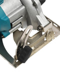Close-up of the base and adjustment lever of Forget The Cords Grab This 5 Inch Rechargeable Circular Saw for DIY projects.