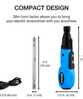 Cordless Power Screwdriver With Auto Lock One Quarter Inch Hex Chuck, USB rechargeable, shown with Phillips bit and cable