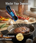 Person using 0.5 Second Instant Read Digital Meat Thermometer With 0.5 Degree Fahrenheit Precision Ultra Fast Food Thermometer For Grilling Oven Candy And BBQ Kitchen Gadgets Great Gift For Him Dad Men Birthday Blue