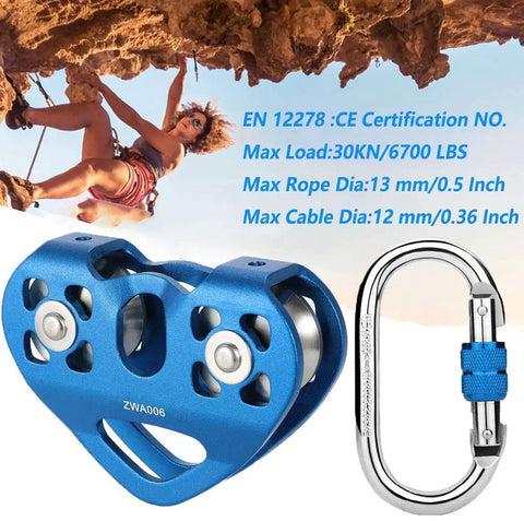 Zipline Pulley System With 30KN Double Tandem Trolley And 25KN Carabiner For Cable Built Tough Outdoor Rescue Gear CE Certified