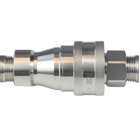 Badass Heavy Duty Half Inch Female Npt Quick Disconnect Coupler Set With 304 Stainless Steel Body And Fluorine Rubber Seals Built Tough For 1500 Psi Hydraulic Systems Featuring Rock Solid Rust Free Connectors And Zero Fuss Straight Shooting Action - close-up of the coupler.
