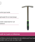 Terra Garden Weeder Hand Tool with dual heads, rust-resistant steel build, comfort grip handle, lightweight 15-inch design.