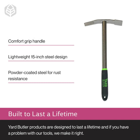 Terra Garden Weeder Hand Tool with dual heads, rust-resistant steel build, comfort grip handle, lightweight 15-inch design.