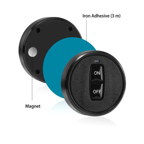 Dope 12V Wireless Remote Relay Switch With 328ft Long Range, DC 12V 24V 48V 10A Receiver For Car, Motors, Lamps, LEDs And Fans, Easy Install, Compact Mini Relay That Works Through Walls And Doors. round black ON/OFF switch with magnet and iron adhesive 3 m
