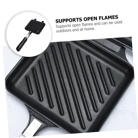 Kickstart Your Morning With This Dual-Sided Electric Mini Griddle And Waffle Maker Featuring A Non-stick Coating, Ergonomic Handle For Easy Grip, And Even Heat Distribution. Perfect Pancakes, Eggs, Or Grill veggies In No Time With Versatile Kitchen: close-up of the non-stick double-sided grilling surface.