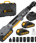 120Nm Cordless Ratchet Wrench With Brushless Motor, 21V power, 200RPM, two 2.0Ah batteries, seven socket set, adapters, extension bar