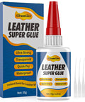 Leather Glue 1.23 Oz Ultra Strong Clear Waterproof Adhesive For Leather Repair On Shoes Sofas Car Seats Bags And More Fast Drying Glue bottle and packaging