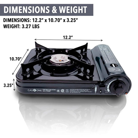 Portable 10,000 BTU Butane Gas Stove With Carrying Case CSA Certified Piezo Ignition With Safety Lock And Auto Shutoff Adjustable Flame
