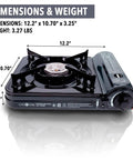 Black Portable Butane Stove 10,000 BTU with Piezo Ignition dimensions and weight specifications