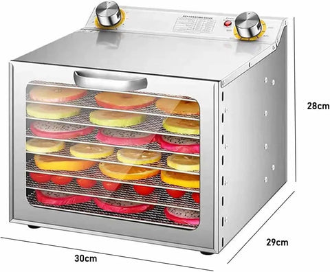 Heavy Duty Stainless Steel Food Dehydrator With Multi Layer Racks, 30cm x 28cm x 29cm, drying colorful fruits for snacks.