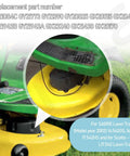 John Deere D Series Heavy Duty Shield And Brake Pad Kit With Screws For D100 To D130 Tractors close-up of yellow mower deck and shield