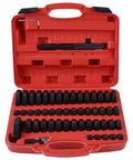 Open red carrying case showing 52 In 1 Universal Bushing Driver Tool Set with 50 Interchangeable Discs for Bearing Press and Puller Kit.
