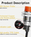 M18 Inductive Proximity Sensor Switch with 8mm Sensing Distance, 12 to 24V DC, 3 Wire PNP Normally Closed, Cylindrical Detector