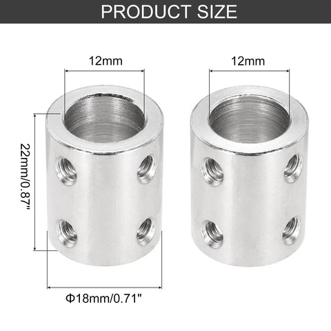 Rigid 12mm To 12mm Shaft Coupler Set In High Strength Steel For 3D Printers And DIYers, Encoder Ready With Low Noise And Vibration, Includes 24 Screws And Hex Wrench, Six Pcs. 12mm x 22mm steel coupler size diagram