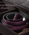 21 Piece Nonstick Pots And Pans Set With Detachable Handle Induction Friendly Cookware For RV And Home Gold And Purple Finish