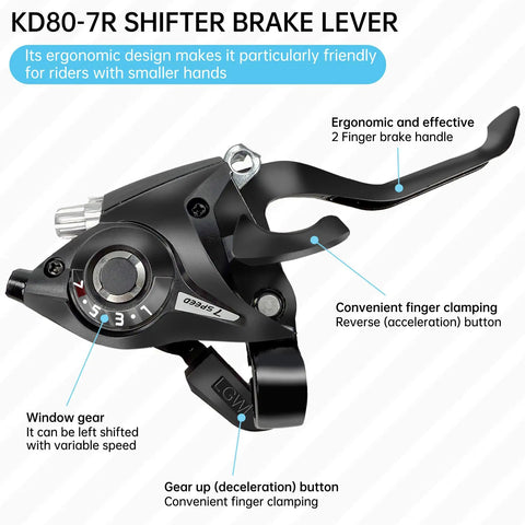 21 Speed Bike Shifter Lever Set With Gear Indicator And Grips, 3x7 Shifter, ergonomic design, visible gear window, black.