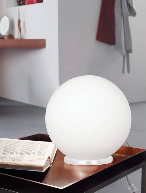 Rondo Round Table Lamp With Glass Ball Shade For Living Room Bedroom Dorm Or Office 60W 8 Inch White Frosted Opal Globe Light