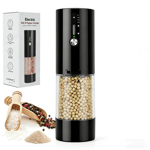 Front view of Large Capacity 118ml Electric Pepper Salt Spice Grinder With LED Light USB C Fast Charging Adjustable Coarseness
